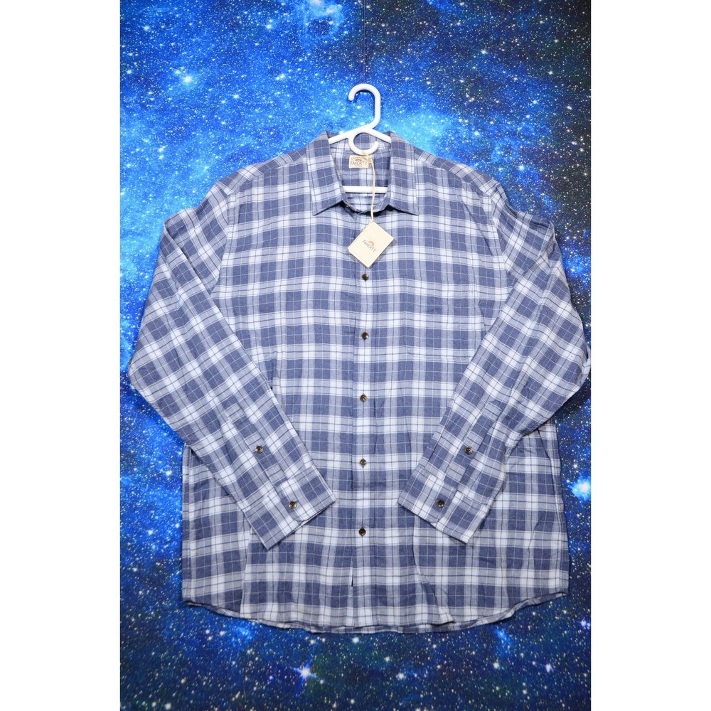Faherty Shirt Mens 2XL Blue Plaid Featherweight Flannel Button Up Stretch Casual